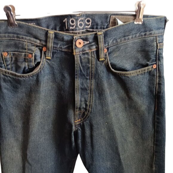 Vtg 90s 31x30 Men's Gap 1969 Buttonfly Selvedge Dark Wash Denim Jeans In Italy - Picture 5 of 7